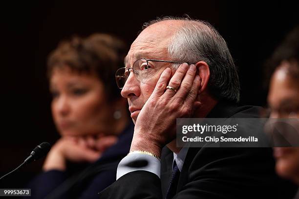 Secretary of the Interior Ken Salazar testifies before the Senate Environment and Public Works Committee about the government response to the oil...