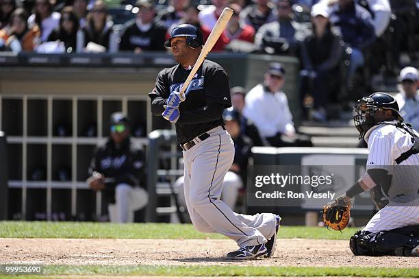 Vernon Wells of the Toronto Blue Jays bats against the Chicago White Sox on May 9, 2010 at U.S. Cellular Field in Chicago, Illinois. The Blue Jays...