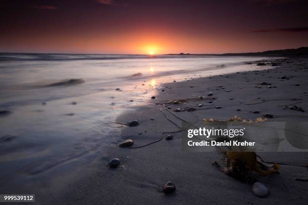 sunset, beach, isle of barra, outer hebrides, scotland, united kingdom - highland islands stock pictures, royalty-free photos & images