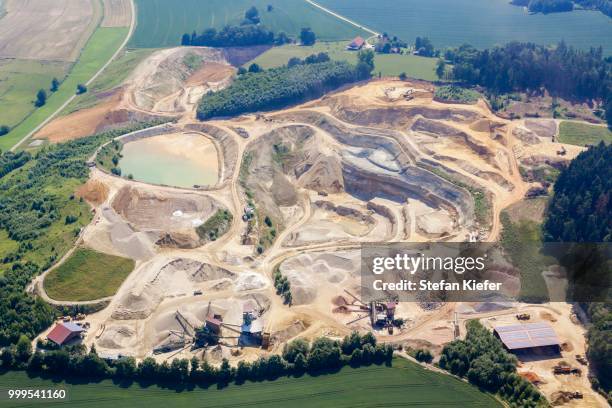 aerial view, gravel plant, quarry, landshut, bavaria, germany - unprocessed stock-fotos und bilder