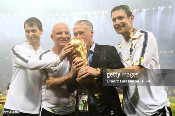 France Physical trainer Gregory Dupont, Didier Deschamps, Manager of France, France Assistant Coach Guy Stephan and goalkeepers' coach Franck Raviot...