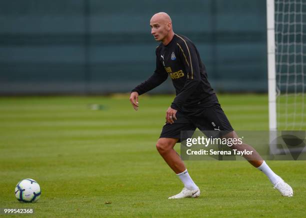 Jonjo Shelvey looks to pass the ball during the Newcastle United Training session at Carton House on July 15 in Kildare, Ireland.