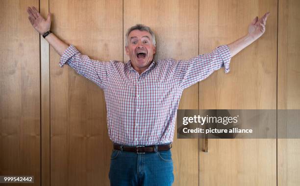 Head of Ryanair Michael O'Leary poses before a press conference in which he will speak on the bankruptcy and possible future of Air Berlin in Berlin,...