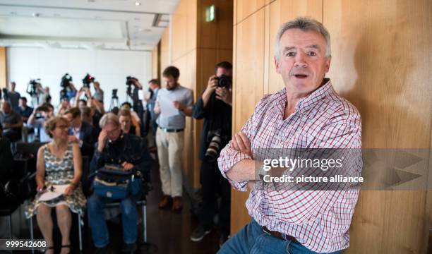 Head of Ryanair Michael O'Leary poses before a press conference in which he will speak on the bankruptcy and possible future of Air Berlin in Berlin,...