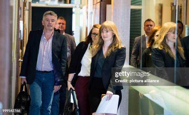 Ryanair CEO Michael O'Leary arriving to a press conference on Air Berlin's bankruptcy and potential future in Berlin, Germany, 30 August 2017....