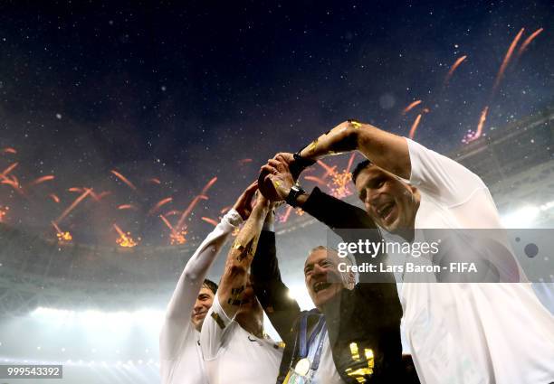 France Physical trainer Gregory Dupont, Didier Deschamps, Manager of France, France Assistant Coach Guy Stephan and goalkeepers' coach Franck Raviot...