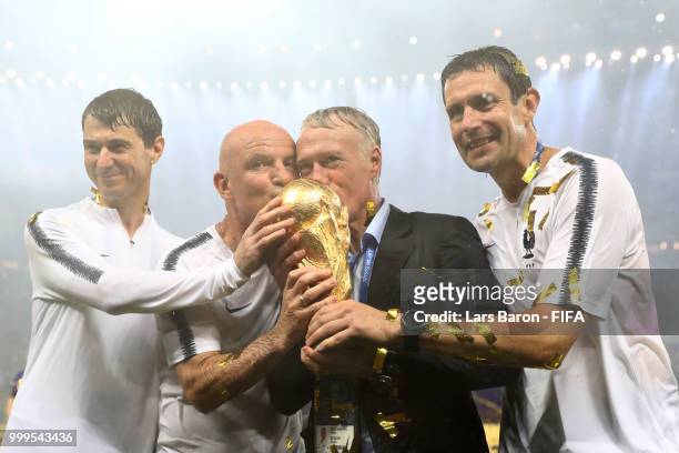 France Physical trainer Gregory Dupont, Didier Deschamps, Manager of France, France Assistant Coach Guy Stephan and goalkeepers' coach Franck Raviot...