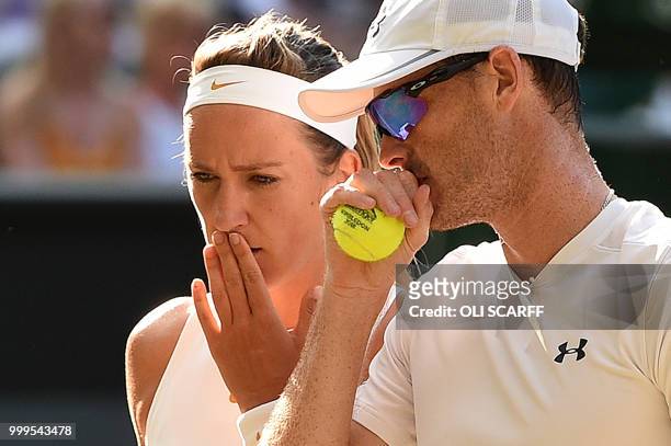 Britain's Jamie Murray and Belarus's Victoria Azarenka play against Austria's Alexander Peya and US player Nicole Melichar during their mixed doubles...