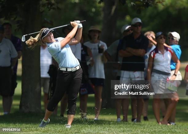 Brooke Henderson of Canada watches her second shot on the third hole during the final round of the Marathon Classic Presented By Owens Corning And...
