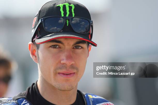 Maverick Vinales of Spain and Movistar Yamaha MotoGP celebrates the third place under the podium at the end of the MotoGP race during the MotoGp of...