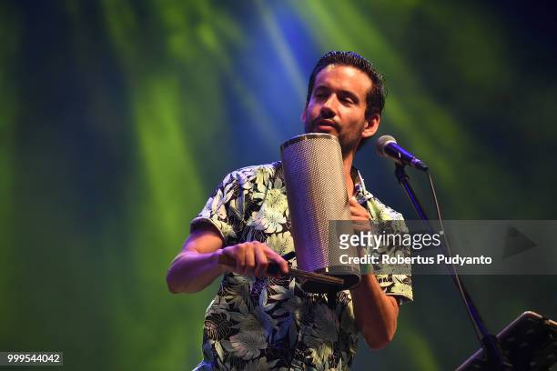 Member of Combo Ginebra Chile performs during the 21st Rainforest World Music Festival 2018 at Sarawak Cultural Village on July 15, 2018 in Kuching,...