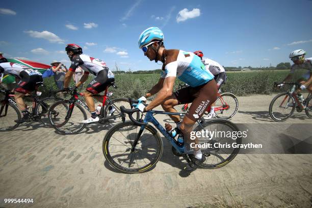 Alexis Vuillermoz of France and Team AG2R La Mondiale / D'auberchicourt À Écaillon Sector 13 / Cobbles / Pave / Dust / during the 105th Tour de...