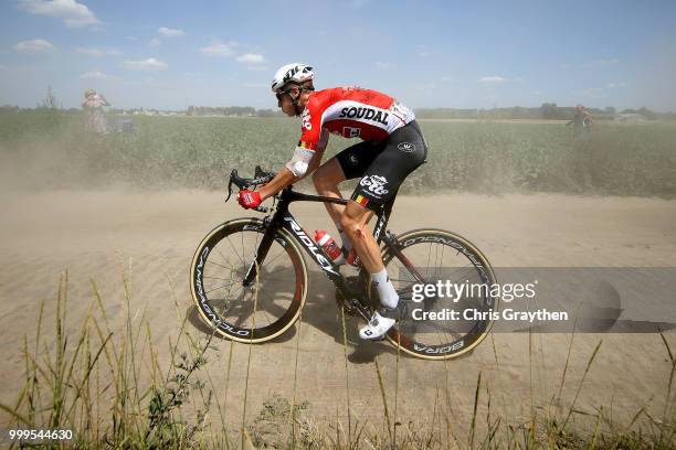 Jens Keukeleire of Belgium and Team Lotto Soudal / Crash / Injury / D'auberchicourt À Écaillon Sector 13 / Cobbles / Pave / Dust / during the 105th...