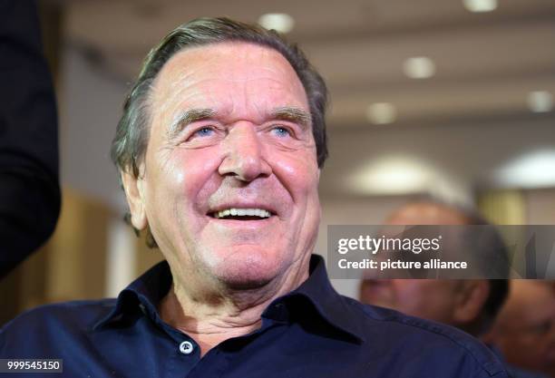 Former Chancellor Gerhard Schroder smiling during an SPD campaign event in the Diakonie Hospital in Rotenburg, Germany, 30 August 2017. Photo: Carmen...