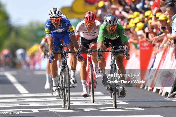 Arrival / Philippe Gilbert of Belgium and Team Quick-Step Floors / Peter Sagan of Slovakia and Team Bora Hansgrohe Green Sprint Jersey / Jasper...