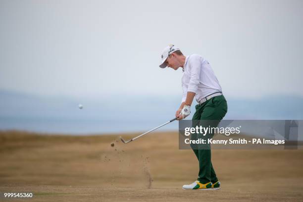 Brandon Stone plays his approach shot into the 13th hole during day four of the Aberdeen Standard Investments Scottish Open at Gullane Golf Club,...