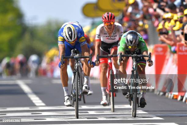 Arrival / Philippe Gilbert of Belgium and Team Quick-Step Floors / Peter Sagan of Slovakia and Team Bora Hansgrohe Green Sprint Jersey / Jasper...