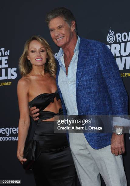 Actor David Hasselhoff and fiance Hayley Roberts arrive for the Comedy Central Roast Of Bruce Willis held at Hollywood Palladium on July 14, 2018 in...