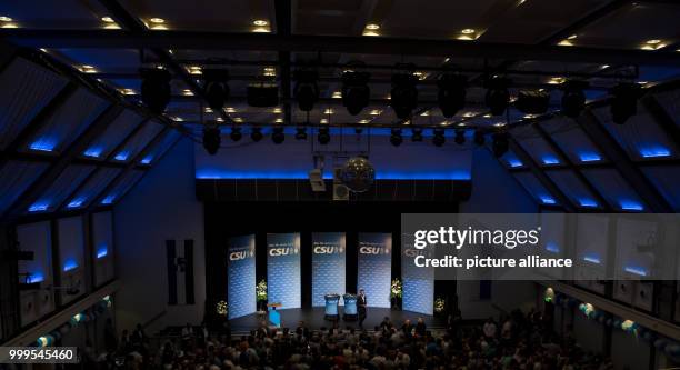 Former German Defence Minister Karl-Theodor zu Guttenberg speaking during a CSU electoral campaign event in the Stadthalle in Kulmbach, Germany, 30...