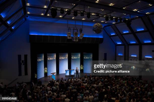 Former German Defence Minister Karl-Theodor zu Guttenberg speaking during a CSU electoral campaign event in the Stadthalle in Kulmbach, Germany, 30...