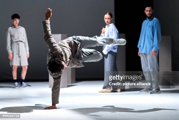 Performers of the French group 'Black Sheep' rehearse for the Germany premiere of the play 'Fact', a fusion of Hip-Hop and contemporary dance, in...