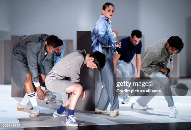 Performers of the French group 'Black Sheep' rehearse for the Germany premiere of the play 'Fact', a fusion of Hip-Hop and contemporary dance, in...