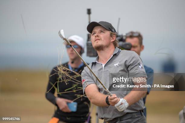 Eddie Pepperell plays from the rough at the 16th hole during day four of the Aberdeen Standard Investments Scottish Open at Gullane Golf Club, East...