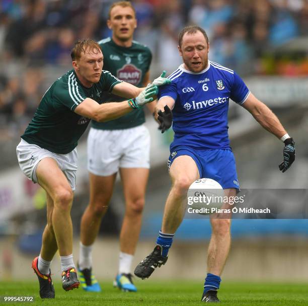 Dublin , Ireland - 15 July 2018; Vinny Corey of Monaghan in action against Paul Cribbin of Kildare as Tommy Moolick looks on during the GAA Football...