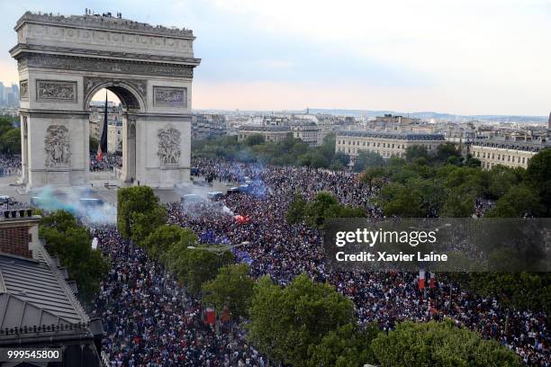 Fans Celebrate France Winning The World Cup 2018 Final Against Croatia at Champs Elysee, on July 15, 2018 in Paris, France.