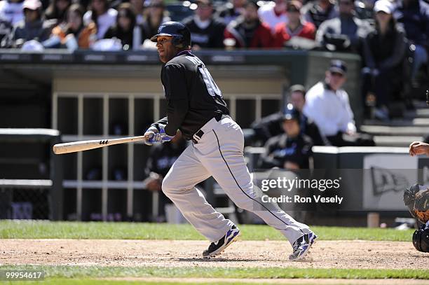 Vernon Wells of the Toronto Blue Jays bats against the Chicago White Sox on May 9, 2010 at U.S. Cellular Field in Chicago, Illinois. The Blue Jays...