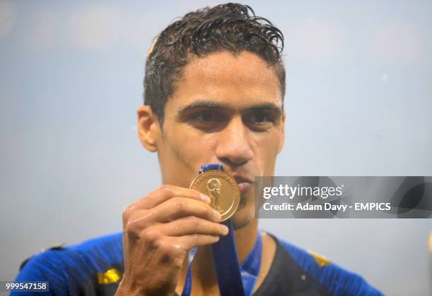 France's Raphael Varane celebrates with his medal after France win the FIFA World Cup 2018 France v Croatia - FIFA World Cup 2018 - Final - Luzhniki...