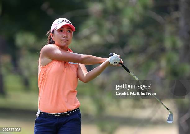 In-Kyung Kim of South Korea watches her tee shot on the second hole during the final round of the Marathon Classic Presented By Owens Corning And O-I...