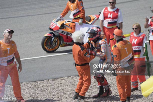 Marc Marquez of Spain and Repsol Honda Team celebrates the victory at the end of the MotoGP race during the MotoGp of Germany - Race at Sachsenring...