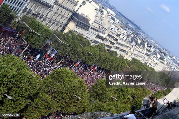 Fans Celebrate France Winning The World Cup 2018 Final Against Croatia at Champs Elysee, on July 15, 2018 in Paris, France.