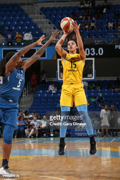 Gabby Williams of the Chicago Sky shoots the ball against the Minnesota Lynx on July 07, 2018 at the Wintrust Arena in Chicago, Illinois. NOTE TO...