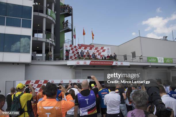 Valentino Rossi of Italy and Movistar Yamaha MotoGP, Marc Marquez of Spain and Repsol Honda Team and Maverick Vinales of Spain and Movistar Yamaha...