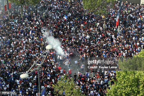 Fans Celebrate France Winning The World Cup 2018 Final Against Croatia at Champs Elysee, on July 15, 2018 in Paris, France.