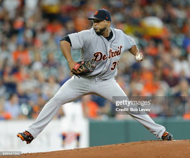 Francisco Liriano of the Detroit Tigers pitches in the first inning against the Houston Astros at Minute Maid Park on July 15, 2018 in Houston, Texas.