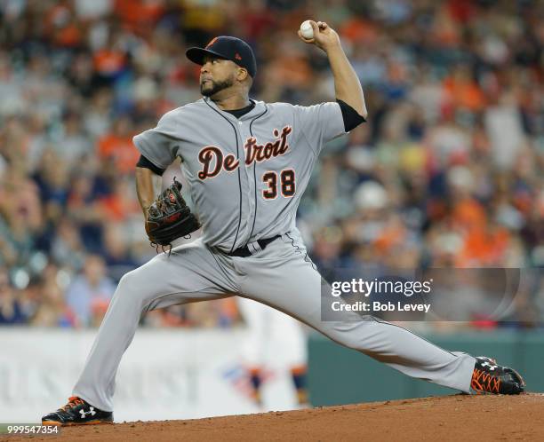 Francisco Liriano of the Detroit Tigers pitches in the first inning against the Houston Astros at Minute Maid Park on July 15, 2018 in Houston, Texas.