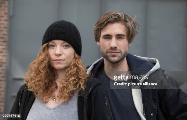 Actors Marleen Lohse and Jeremy Mockridge pose during the shooting of the feature film 'Story of Berlin' in Berlin, Germany, 31 August 2017. Photo:...