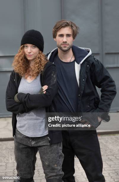 Actors Marleen Lohse and Jeremy Mockridge pose during the shooting of the feature film 'Story of Berlin' in Berlin, Germany, 31 August 2017. Photo:...
