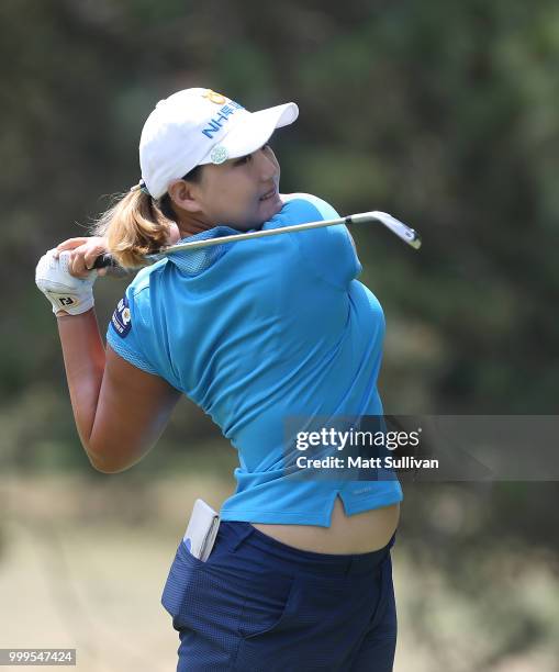 Mirim Lee of South Korea watches her tee shot on the second hole during the final round of the Marathon Classic Presented By Owens Corning And O-I at...
