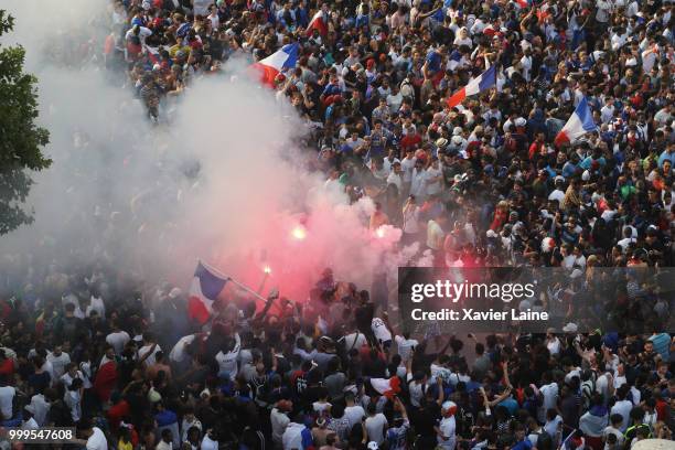 Fans Celebrate France Winning The World Cup 2018 Final Against Croatia at Champs Elysee, on July 15, 2018 in Paris, France.