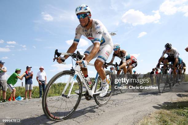 Alexander Kristoff of Norway and UAE Team Emirates / Romain Bardet of France and Team AG2R La Mondiale / Christopher Froome of Great Britain and Team...