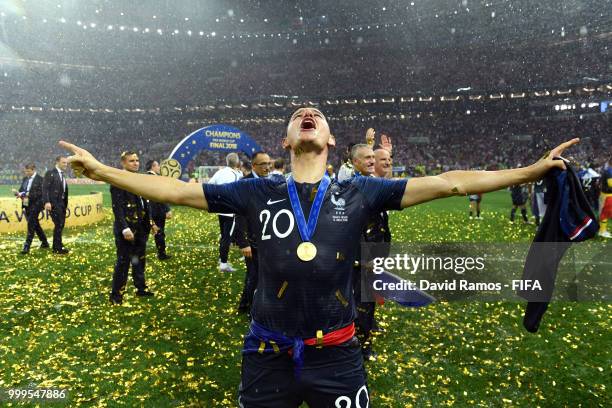 Florian Thauvin of France celebrates victory following the 2018 FIFA World Cup Final between France and Croatia at Luzhniki Stadium on July 15, 2018...