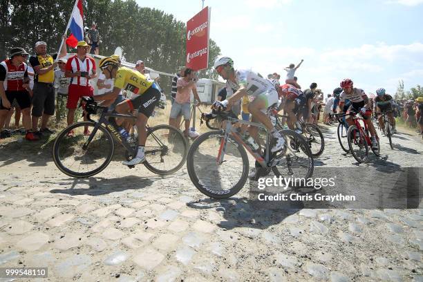 Greg Van Avermaet of Belgium and BMC Racing Team Yellow Leader Jersey / Warren Barguil of France and Team Fortuneo Samsic / Cysoing À Bourghelles...