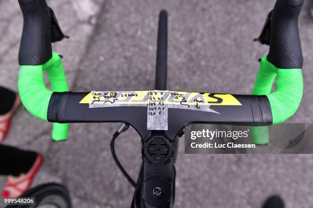 Start / Amanda Spratt of Australia and Team Mitchelton-Scott / Green Jersey Scott Bike / Handlebars / Route Profile / Detail view / during the 29th...