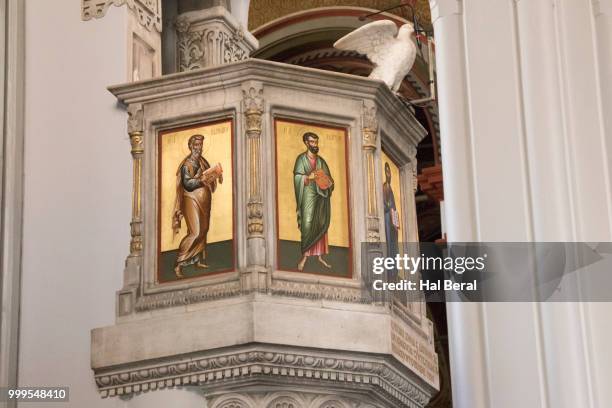 pulpit in agios minas cathedral on crete - sea of crete stock pictures, royalty-free photos & images