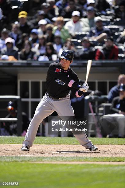 Travis Snider of the Toronto Blue Jays bats against the Chicago White Sox on May 9, 2010 at U.S. Cellular Field in Chicago, Illinois. The Blue Jays...