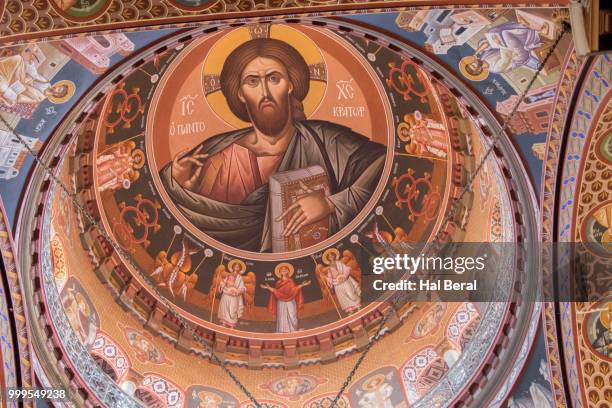 painted interior dome of agios minas cathedral on crete - sea of crete fotografías e imágenes de stock